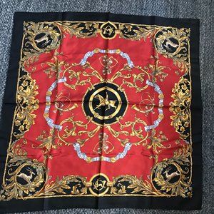 Vintage Wathne 100% Silk Scarf, Rust/Black Equestrian Motif, 34.5" Square